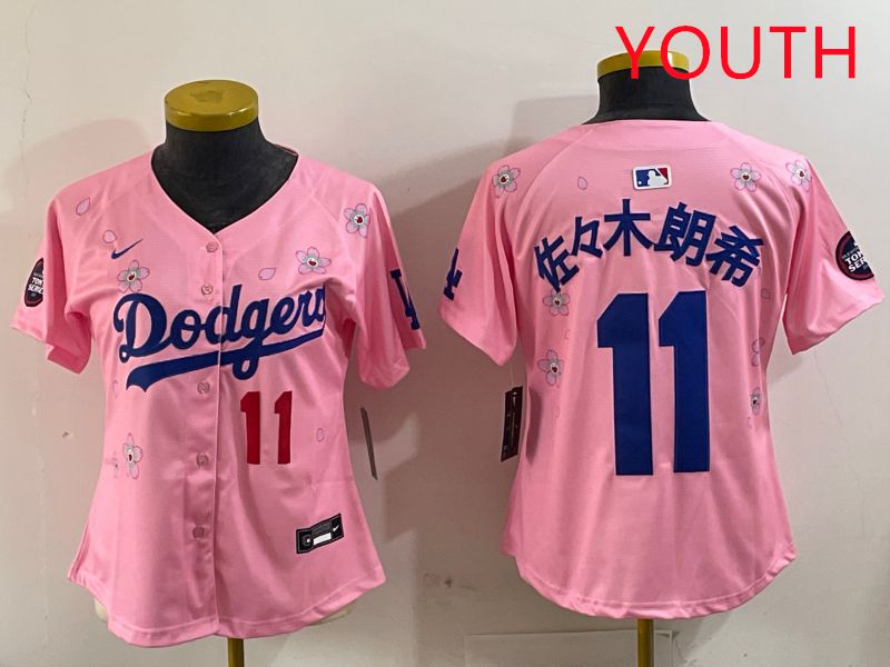 Youth Los Angeles Dodgers 11 R.Sasaki Pink Sakura Edition 2025 Nike MLB Jersey style 2